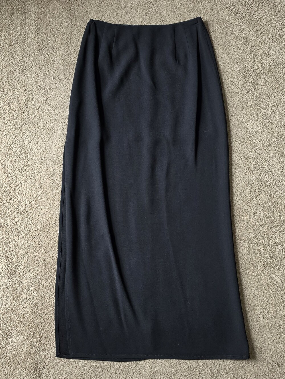 Vintage Anne Klein Black Maxi Skirt with Straight Silhouette and Side Slit